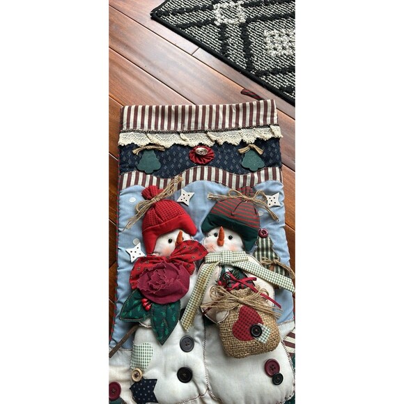Christmas Stocking Snowman Farmhouse Country Large Quilted Vintage Stockings - Picture 2 of 10